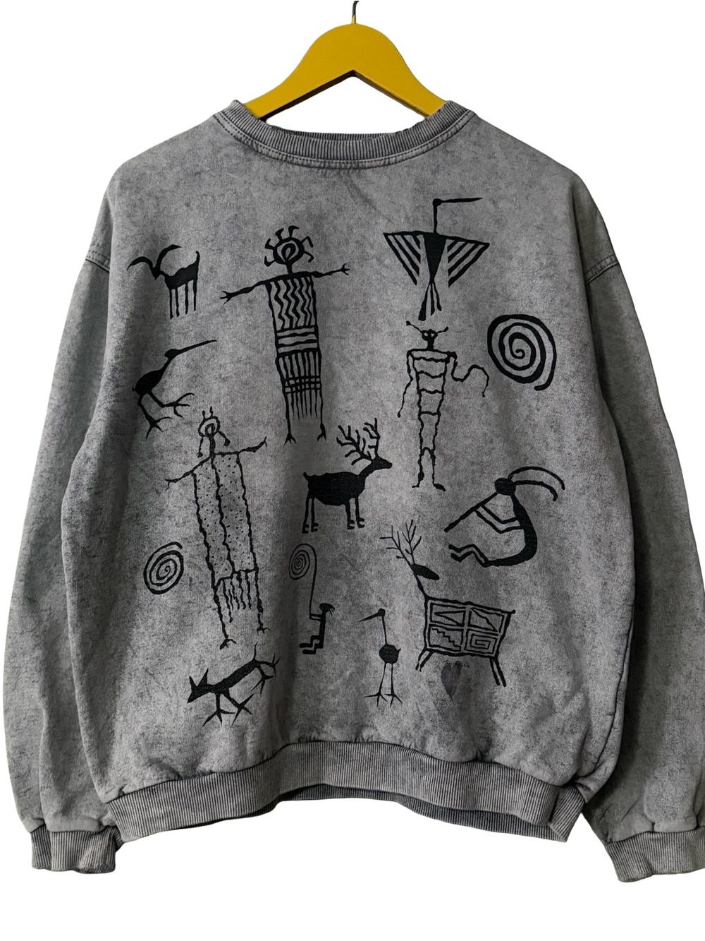 90s Gray crewneck sweatshirt tribal art large